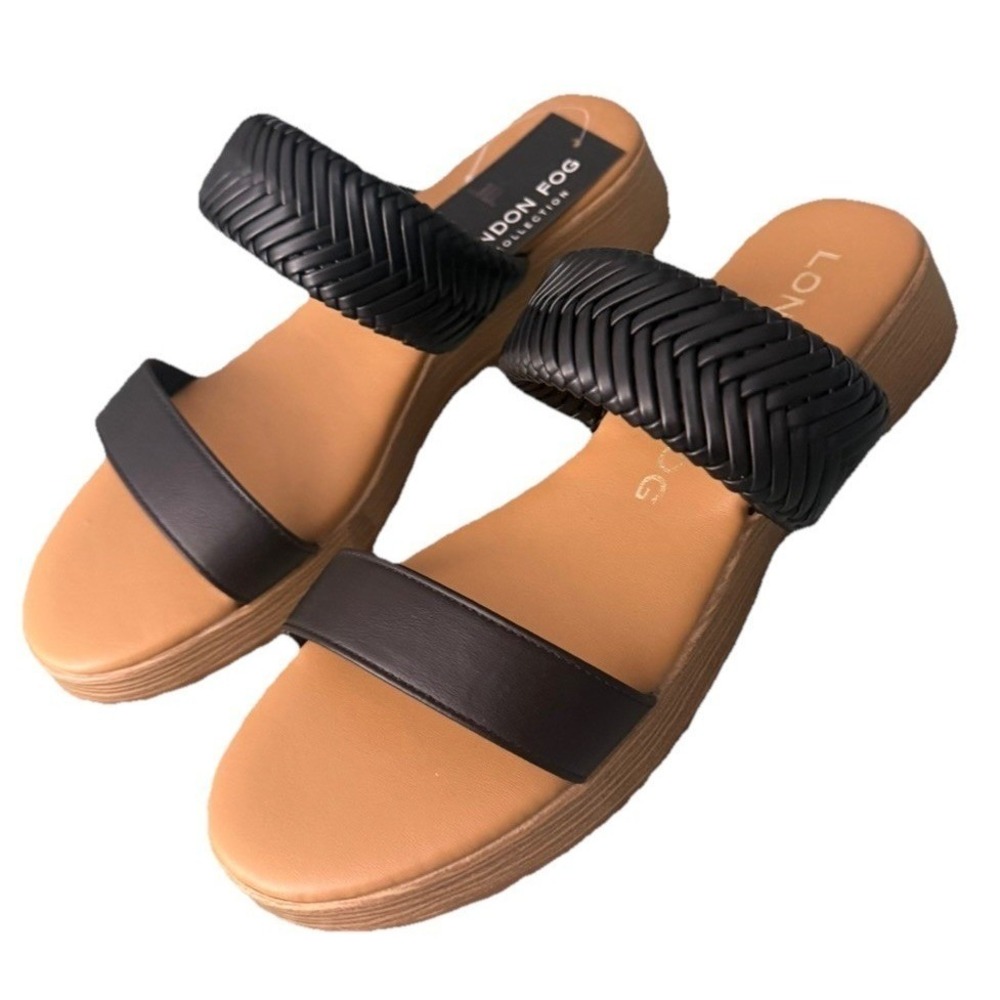 London Fog Collection Women's Trixey 2 Black Slide Sandals Size 7.5 New